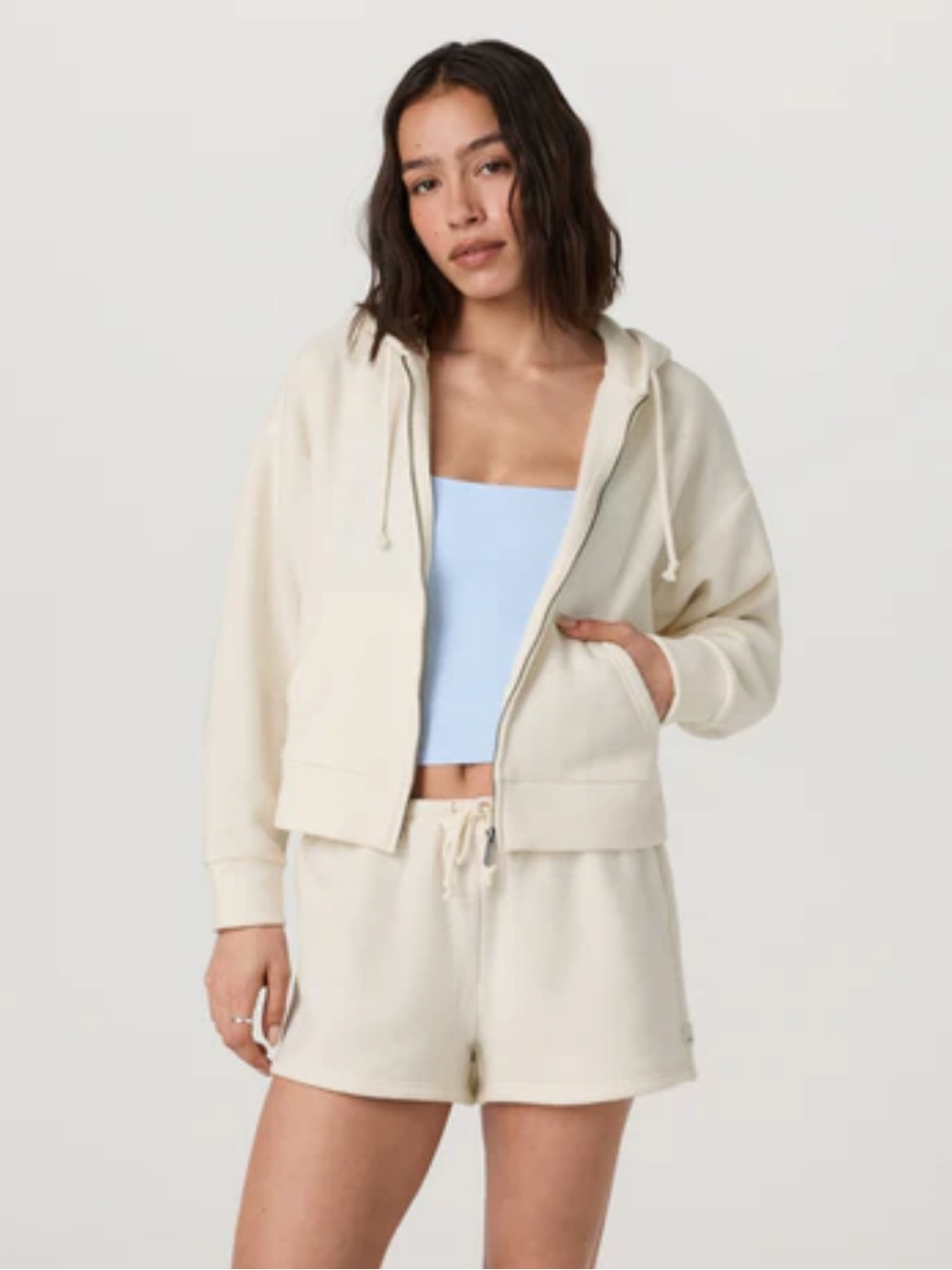 Women's Cream Zip Beach Hoodie & Shorts Set by Vuori